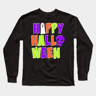 Happy Halloween Ghost and Skull Long Sleeve T-Shirt